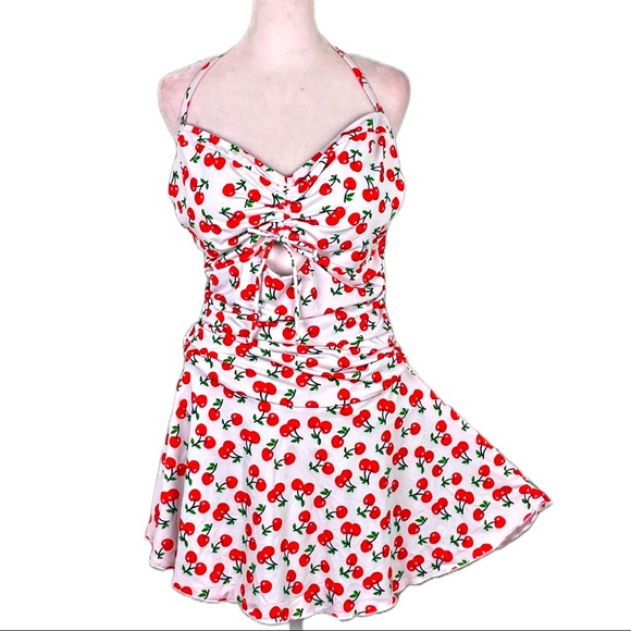 ekouaer Other - Ekouaer Bathing Suit One piece cut out cherries skirted XL